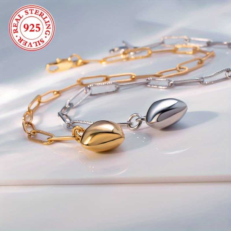 925 Silvery Paper Clip Chain Women's Bracelet